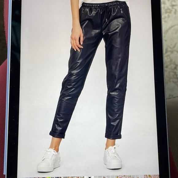 David Lerner Faux Leather Jogger Pants - Picture 1 of 8